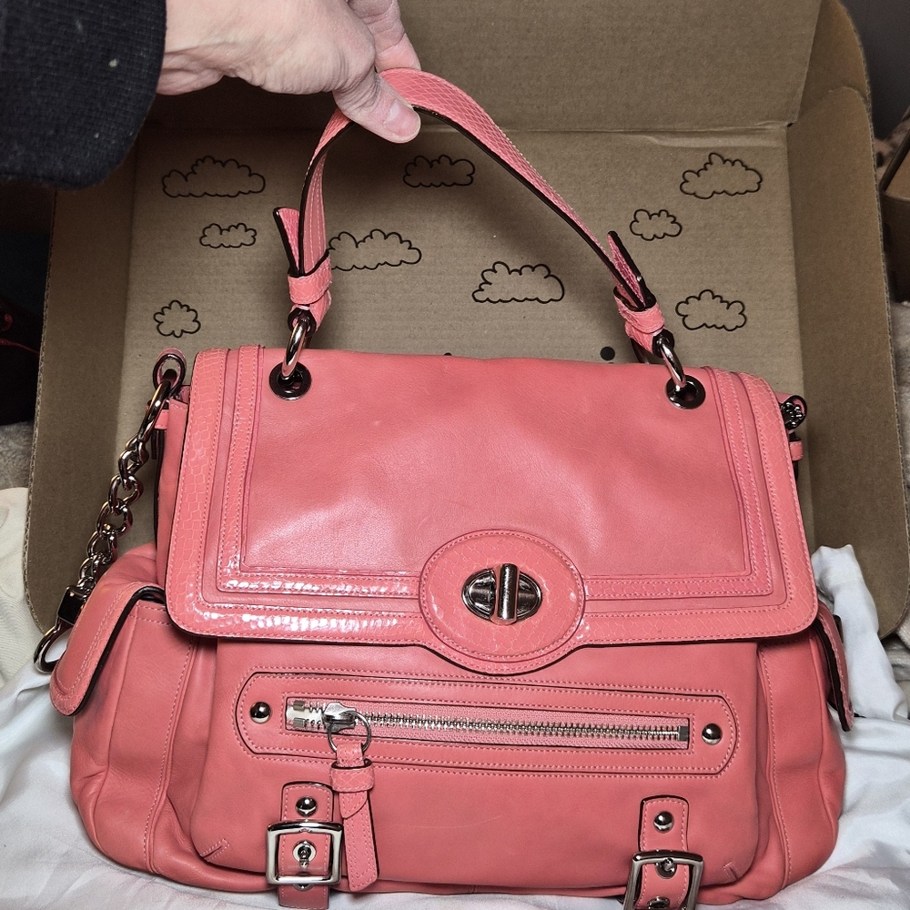 Coach Pink Leather Shoulder Bag with Chain Strap